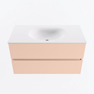MONDIAZ VICA 90cm badmeubel onderkast Rosee 2 lades. Wastafel MOON midden 1 kraangat, kleur Talc.