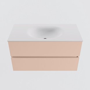MONDIAZ VICA 90cm badmeubel onderkast Rosee 2 lades. Wastafel MOON midden zonder kraangat, kleur Talc.