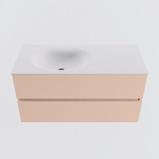 MONDIAZ VICA 100cm badmeubel onderkast Rosee 2 lades. Wastafel MOON links 1 kraangat, kleur Talc.