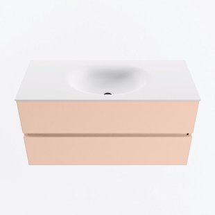 MONDIAZ VICA 100cm badmeubel onderkast Rosee 2 lades. Wastafel MOON midden zonder kraangat, kleur Talc.