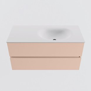 MONDIAZ VICA 100cm badmeubel onderkast Rosee 2 lades. Wastafel MOON rechts zonder kraangat, kleur Talc.