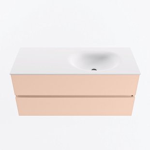MONDIAZ VICA 110cm badmeubel onderkast Rosee 2 lades. Wastafel MOON rechts 1 kraangat, kleur Talc.