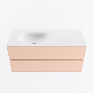 MONDIAZ VICA 110cm badmeubel onderkast Rosee 2 lades. Wastafel MOON links zonder kraangat, kleur Talc.