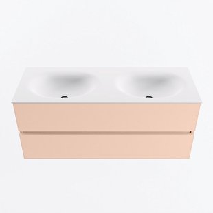 MONDIAZ VICA 120cm badmeubel onderkast Rosee 2 lades. Wastafel MOON dubbel zonder kraangat, kleur Talc.