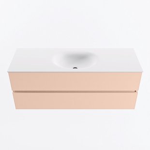 MONDIAZ VICA 130cm badmeubel onderkast Rosee 2 lades. Wastafel MOON midden 1 kraangat, kleur Talc.