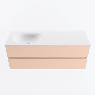 MONDIAZ VICA 130cm badmeubel onderkast Rosee 2 lades. Wastafel MOON links 1 kraangat, kleur Talc.