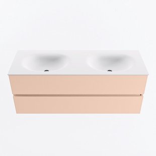 MONDIAZ VICA 130cm badmeubel onderkast Rosee 2 lades. Wastafel MOON dubbel 2 kraangaten, kleur Talc.