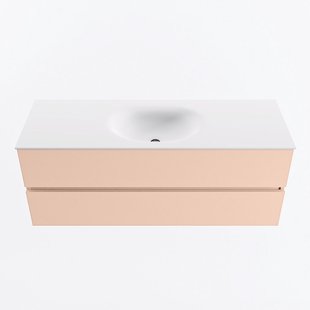 MONDIAZ VICA 130cm badmeubel onderkast Rosee 2 lades. Wastafel MOON midden zonder kraangat, kleur Talc.