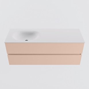 MONDIAZ VICA 130cm badmeubel onderkast Rosee 2 lades. Wastafel MOON links zonder kraangat, kleur Talc.