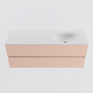 MONDIAZ VICA 130cm badmeubel onderkast Rosee 2 lades. Wastafel MOON rechts zonder kraangat, kleur Talc.