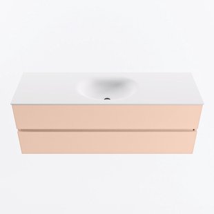 MONDIAZ VICA 140cm badmeubel onderkast Rosee 2 lades. Wastafel MOON midden zonder kraangat, kleur Talc.