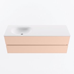 MONDIAZ VICA 140cm badmeubel onderkast Rosee 2 lades. Wastafel MOON links zonder kraangat, kleur Talc.