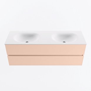 MONDIAZ VICA 140cm badmeubel onderkast Rosee 2 lades. Wastafel MOON dubbel zonder kraangat, kleur Talc.