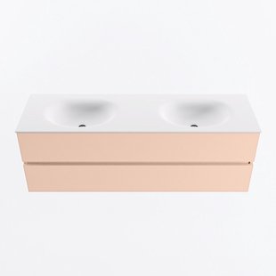 MONDIAZ VICA 150cm badmeubel onderkast Rosee 2 lades. Wastafel MOON dubbel 2 kraangaten, kleur Talc.