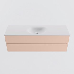 MONDIAZ VICA 150cm badmeubel onderkast Rosee 2 lades. Wastafel MOON midden zonder kraangat, kleur Talc.