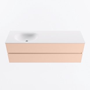 MONDIAZ VICA 150cm badmeubel onderkast Rosee 2 lades. Wastafel MOON links zonder kraangat, kleur Talc.