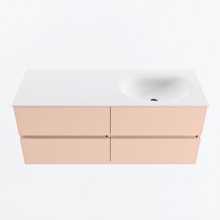MONDIAZ VICA 120cm badmeubel onderkast Rosee 4 lades. Wastafel MOON rechts 1 kraangat, kleur Talc.