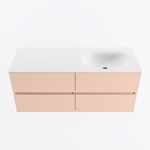 MONDIAZ VICA 120cm badmeubel onderkast Rosee 4 lades. Wastafel MOON rechts zonder kraangat, kleur Talc.