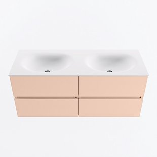 MONDIAZ VICA 120cm badmeubel onderkast Rosee 4 lades. Wastafel MOON dubbel zonder kraangat, kleur Talc.