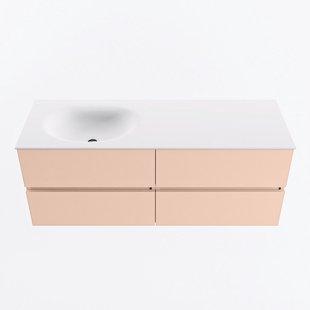 MONDIAZ VICA 130cm badmeubel onderkast Rosee 4 lades. Wastafel MOON links 1 kraangat, kleur Talc.