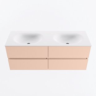 MONDIAZ VICA 130cm badmeubel onderkast Rosee 4 lades. Wastafel MOON dubbel 2 kraangaten, kleur Talc.