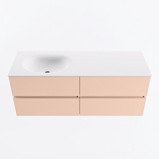 MONDIAZ VICA 130cm badmeubel onderkast Rosee 4 lades. Wastafel MOON links zonder kraangat, kleur Talc.