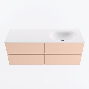 MONDIAZ VICA 130cm badmeubel onderkast Rosee 4 lades. Wastafel MOON rechts zonder kraangat, kleur Talc.