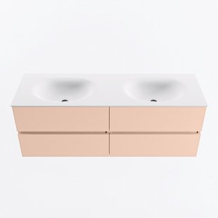 MONDIAZ VICA 140cm badmeubel onderkast Rosee 4 lades. Wastafel MOON dubbel 2 kraangaten, kleur Talc.