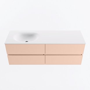 MONDIAZ VICA 140cm badmeubel onderkast Rosee 4 lades. Wastafel MOON links zonder kraangat, kleur Talc.