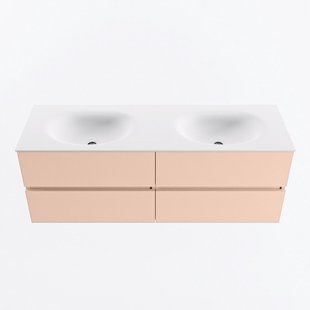 MONDIAZ VICA 140cm badmeubel onderkast Rosee 4 lades. Wastafel MOON dubbel zonder kraangat, kleur Talc.