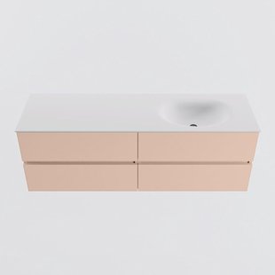 MONDIAZ VICA 150cm badmeubel onderkast Rosee 4 lades. Wastafel MOON rechts 1 kraangat, kleur Talc.