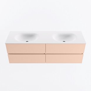 MONDIAZ VICA 150cm badmeubel onderkast Rosee 4 lades. Wastafel MOON dubbel 2 kraangaten, kleur Talc.