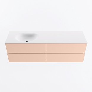 MONDIAZ VICA 160cm badmeubel onderkast Rosee 4 lades. Wastafel MOON links 1 kraangat, kleur Talc.