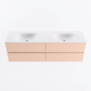 MONDIAZ VICA 160cm badmeubel onderkast Rosee 4 lades. Wastafel MOON dubbel zonder kraangat, kleur Talc.