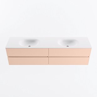 MONDIAZ VICA 190cm badmeubel onderkast Rosee 4 lades. Wastafel MOON dubbel 2 kraangaten, kleur Talc.