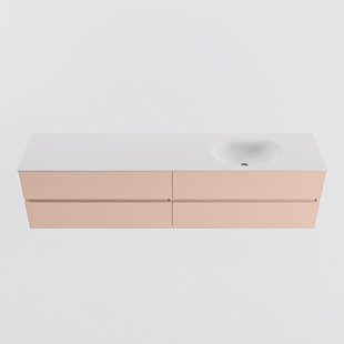 MONDIAZ VICA 200cm badmeubel onderkast Rosee 4 lades. Wastafel MOON rechts 1 kraangat, kleur Talc.