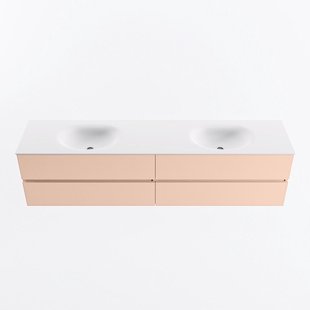 MONDIAZ VICA 200cm badmeubel onderkast Rosee 4 lades. Wastafel MOON dubbel 2 kraangaten, kleur Talc.