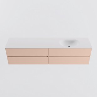 MONDIAZ VICA 200cm badmeubel onderkast Rosee 4 lades. Wastafel MOON rechts zonder kraangat, kleur Talc.