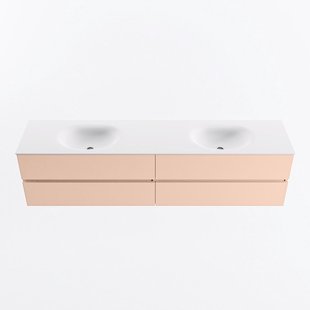 MONDIAZ VICA 200cm badmeubel onderkast Rosee 4 lades. Wastafel MOON dubbel zonder kraangat, kleur Talc.