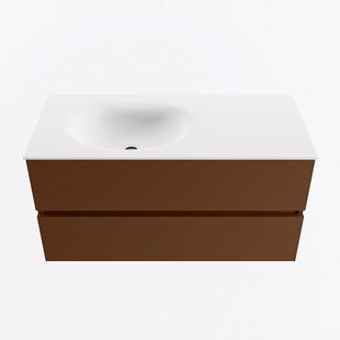 MONDIAZ VICA 100cm badmeubel onderkast Rust 2 lades. Wastafel MOON links 1 kraangat, kleur Talc.