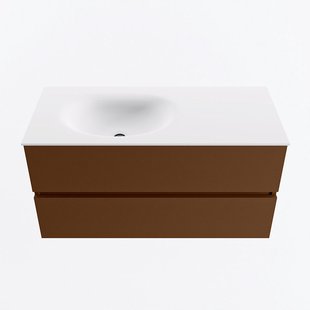 MONDIAZ VICA 100cm badmeubel onderkast Rust 2 lades. Wastafel MOON links zonder kraangat, kleur Talc.