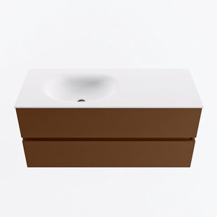 MONDIAZ VICA 110cm badmeubel onderkast Rust 2 lades. Wastafel MOON links zonder kraangat, kleur Talc.