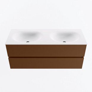 MONDIAZ VICA 120cm badmeubel onderkast Rust 2 lades. Wastafel MOON dubbel zonder kraangat, kleur Talc.