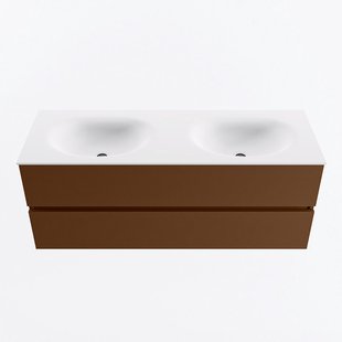 MONDIAZ VICA 130cm badmeubel onderkast Rust 2 lades. Wastafel MOON dubbel 2 kraangaten, kleur Talc.