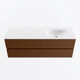 MONDIAZ VICA 140cm badmeubel onderkast Rust 4 lades. Wastafel MOON rechts 1 kraangat, kleur Talc.