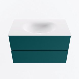 MONDIAZ VICA 80cm badmeubel onderkast Smag 2 lades. Wastafel MOON midden 1 kraangat, kleur Talc.