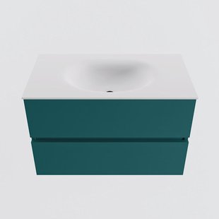 MONDIAZ VICA 80cm badmeubel onderkast Smag 2 lades. Wastafel MOON midden zonder kraangat, kleur Talc.