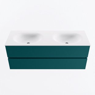 MONDIAZ VICA 130cm badmeubel onderkast Smag 2 lades. Wastafel MOON dubbel zonder kraangat, kleur Talc.