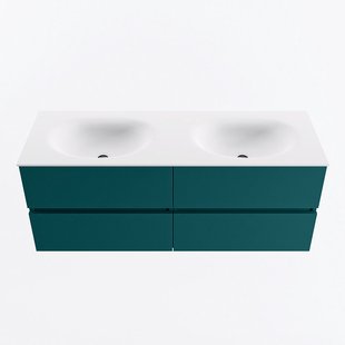 MONDIAZ VICA 130cm badmeubel onderkast Smag 4 lades. Wastafel MOON dubbel zonder kraangat, kleur Talc.