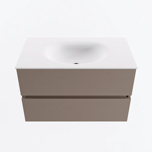 MONDIAZ VICA 80cm badmeubel onderkast Smoke 2 lades. Wastafel MOON midden 1 kraangat, kleur Talc.